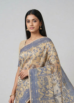 Cream Kora Silk Saree With Blouse Piece