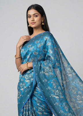 Blue Kora Silk Saree With Blouse Piece