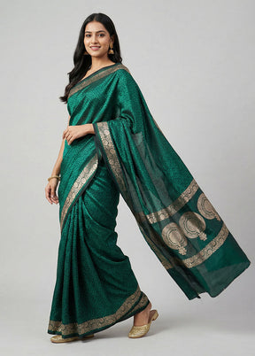 Green Tanchoi Silk Saree With Blouse Piece