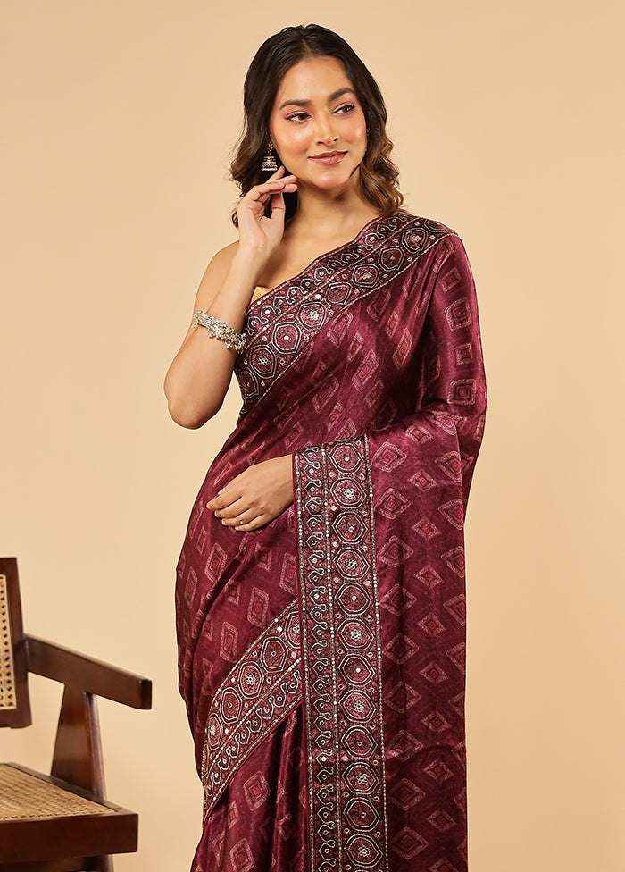 Purple Printed Pure Silk Saree With Blouse Piece