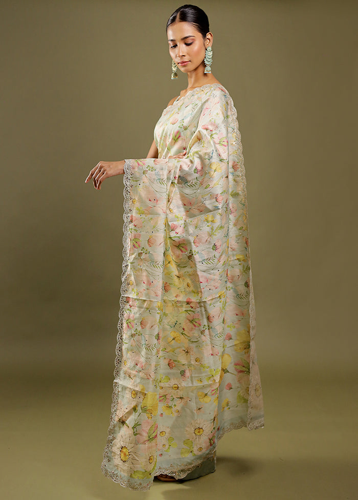 Cream Tussar Silk Saree With Blouse Piece