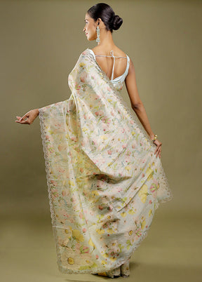 Cream Tussar Silk Saree With Blouse Piece