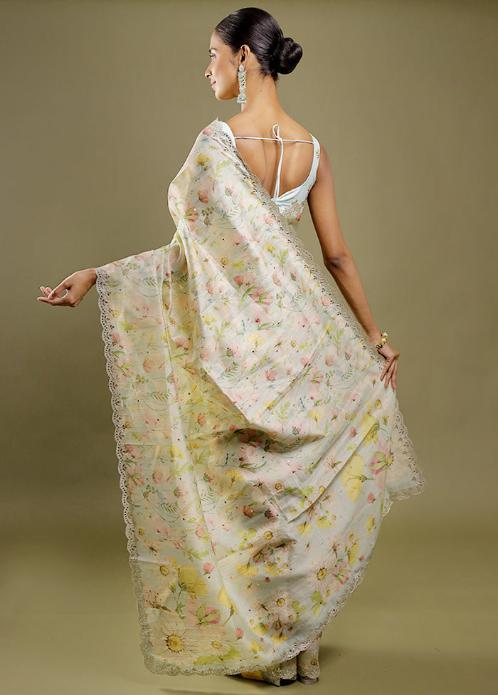 Cream Tussar Silk Saree With Blouse Piece