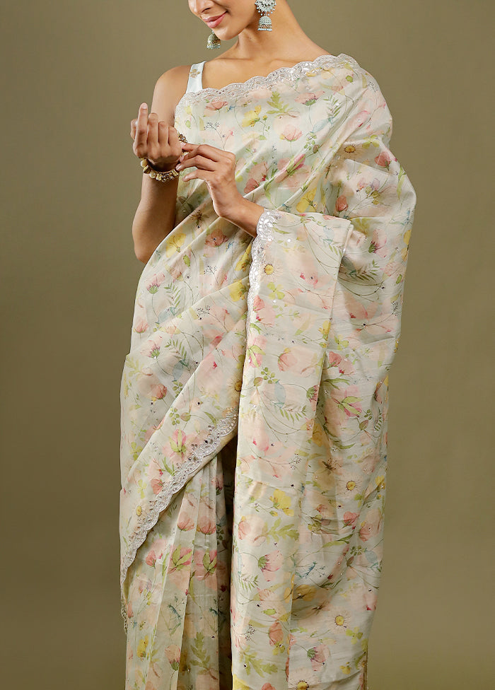 Cream Tussar Silk Saree With Blouse Piece