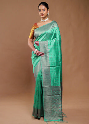 Green Tussar Silk Saree With Blouse Piece