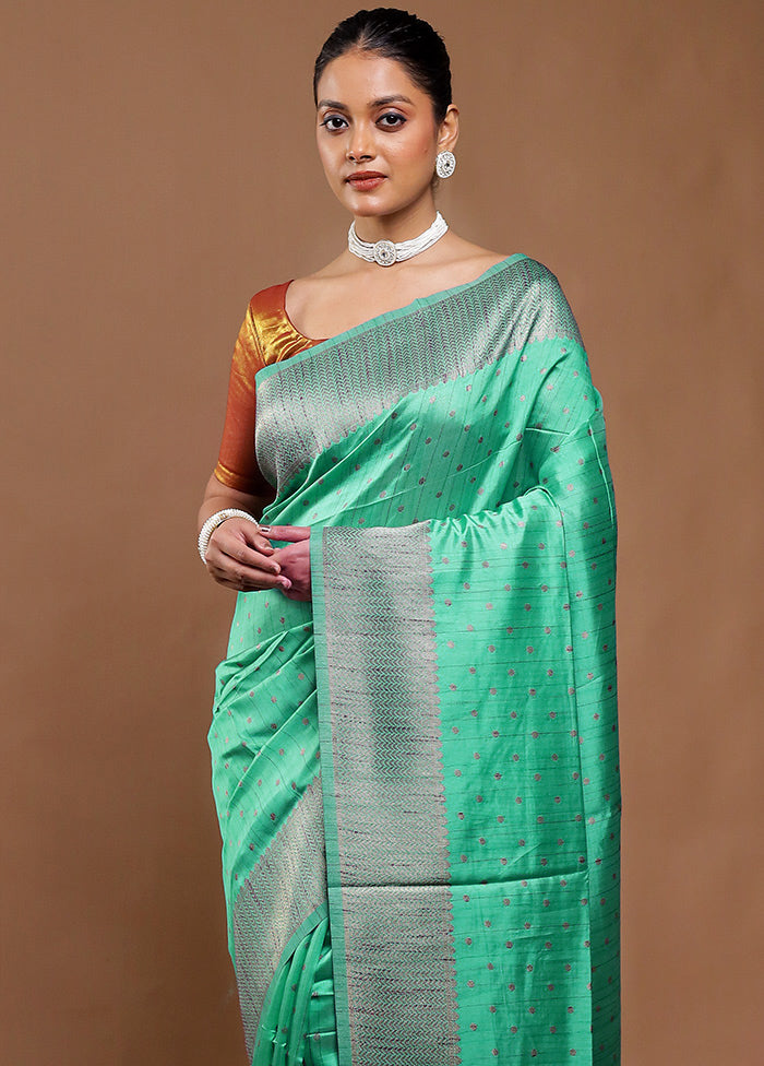 Green Tussar Silk Saree With Blouse Piece
