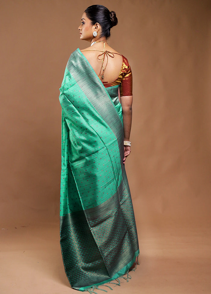 Green Tussar Silk Saree With Blouse Piece