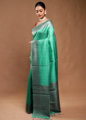 Green Tussar Silk Saree With Blouse Piece