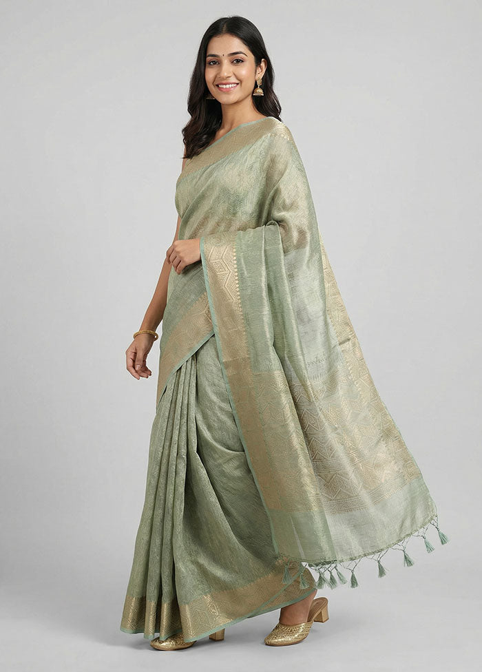Green Tissue Silk Saree With Blouse Piece