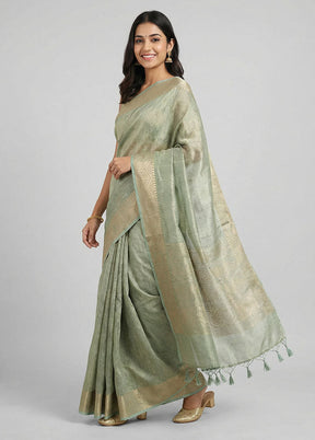 Green Tissue Silk Saree With Blouse Piece