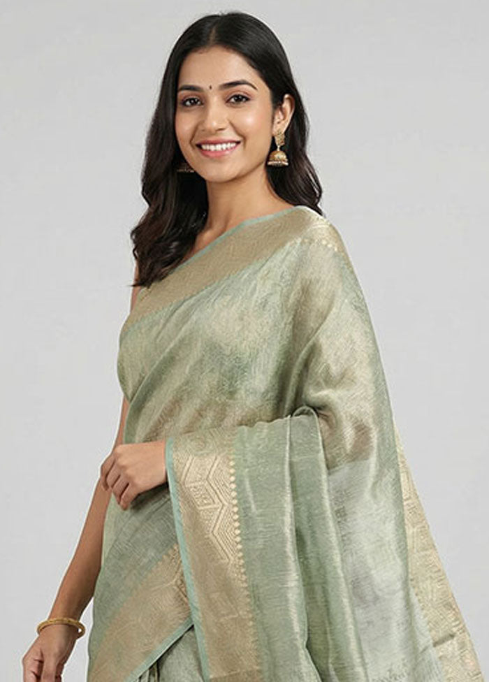 Green Tissue Silk Saree With Blouse Piece