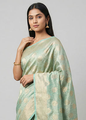 Green Tissue Silk Saree With Blouse Piece