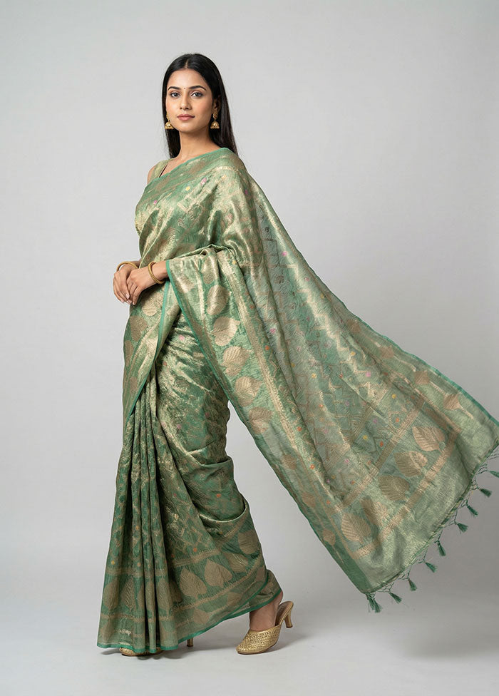 Green Tissue Silk Saree With Blouse Piece