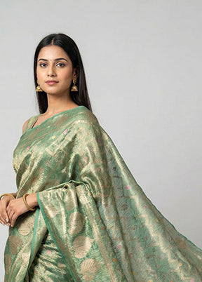 Green Tissue Silk Saree With Blouse Piece