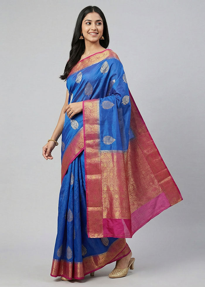 Blue Handloom Dupion Pure Silk Saree With Blouse Piece