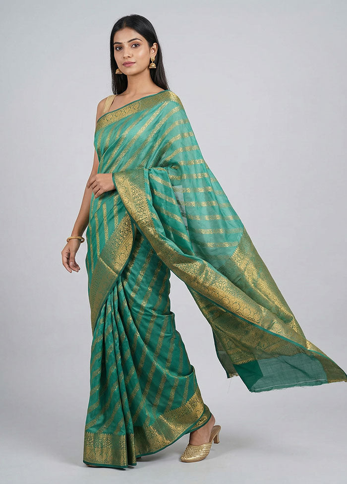 Green Handloom Dupion Pure Silk Saree With Blouse Piece