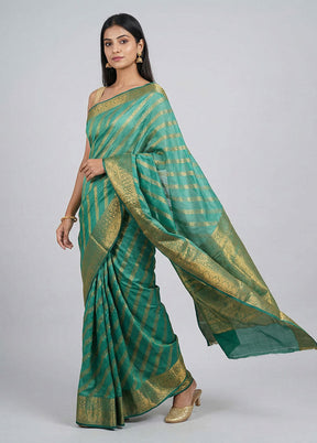 Green Handloom Dupion Pure Silk Saree With Blouse Piece