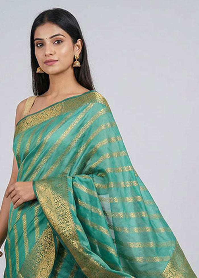 Green Handloom Dupion Pure Silk Saree With Blouse Piece