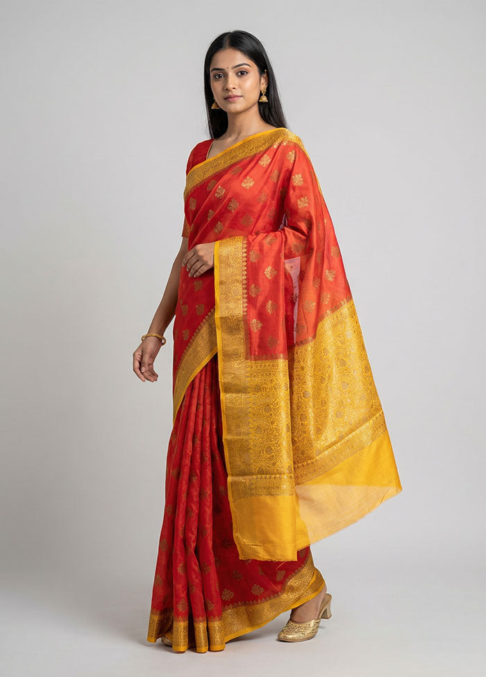 Red Handloom Dupion Pure Silk Saree With Blouse Piece