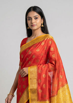 Red Handloom Dupion Pure Silk Saree With Blouse Piece
