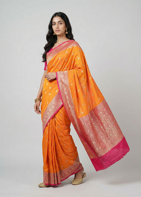 Orange Dupion Silk Saree With Blouse Piece