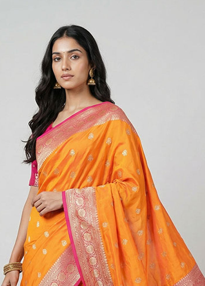Orange Dupion Silk Saree With Blouse Piece