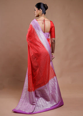 Red Dupion Silk Saree With Blouse Piece