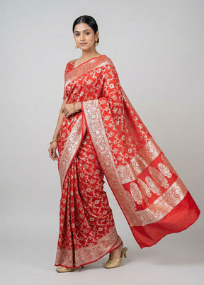 Red Katan Silk Saree With Blouse Piece