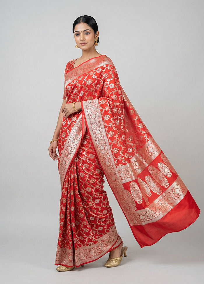 Red Katan Silk Saree With Blouse Piece