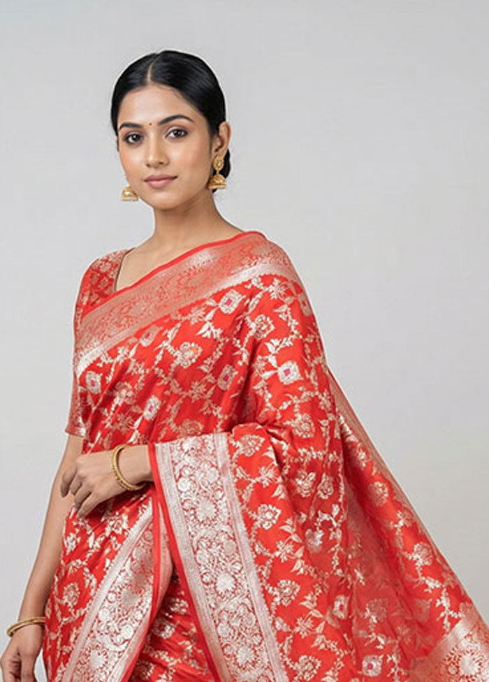 Red Katan Silk Saree With Blouse Piece