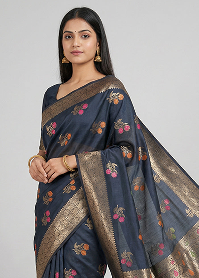 Black Katan Silk Saree With Blouse Piece