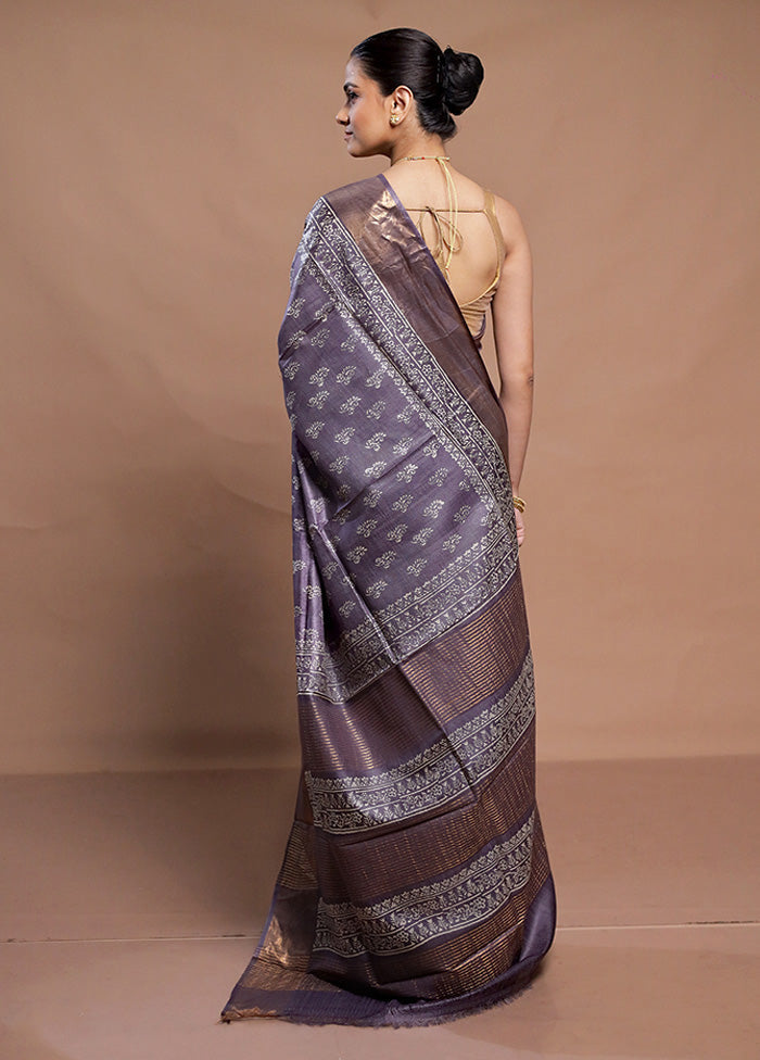 Purple Tussar Silk Saree With Blouse Piece