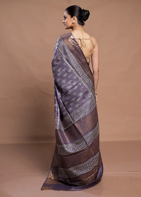 Purple Tussar Silk Saree With Blouse Piece