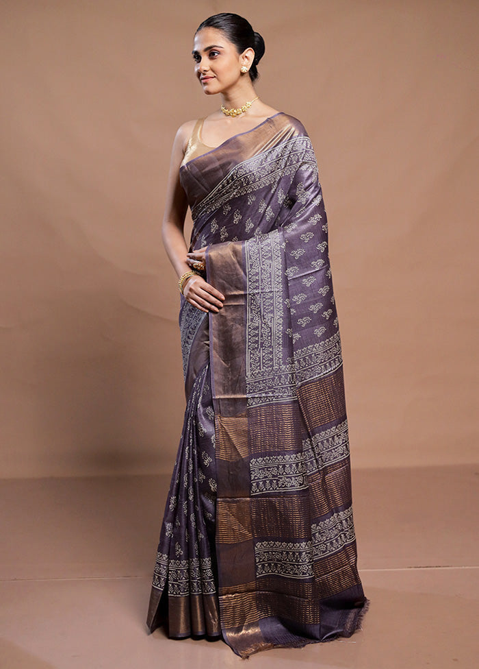 Purple Tussar Silk Saree With Blouse Piece