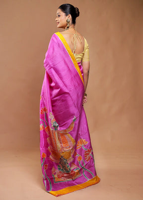 Pink Printed Pure Silk Saree Without Blouse Piece