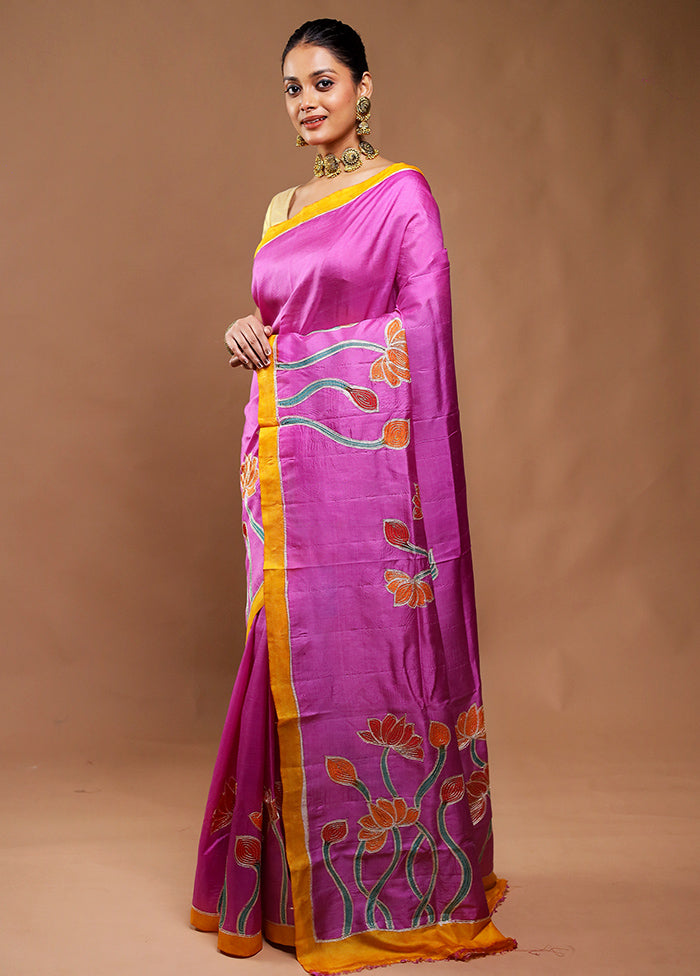Pink Printed Pure Silk Saree Without Blouse Piece