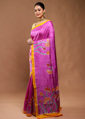 Pink Printed Pure Silk Saree Without Blouse Piece