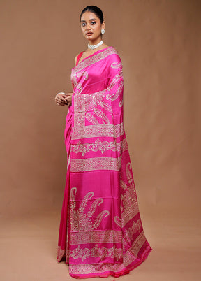 Pink Pure Bishnupuri Silk Saree Without Blouse Piece