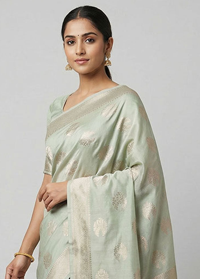 Blue Dupion Silk Saree With Blouse Piece