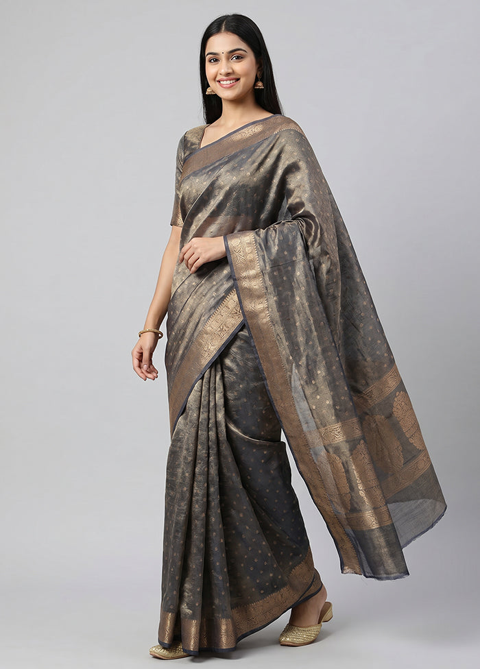 Blue Tissue Silk Saree With Blouse Piece