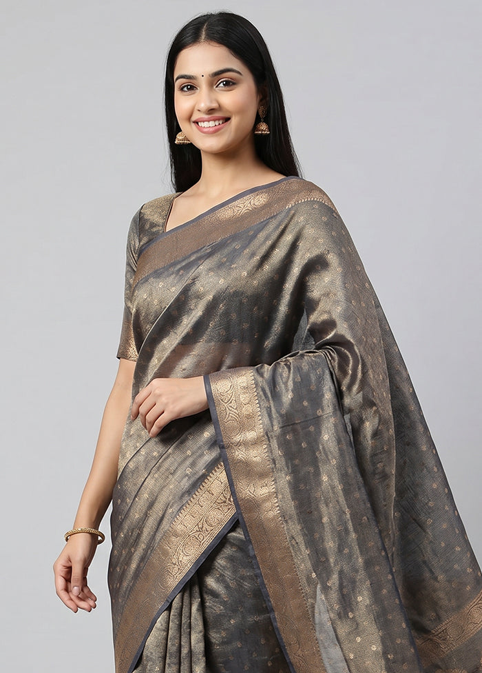 Blue Tissue Silk Saree With Blouse Piece