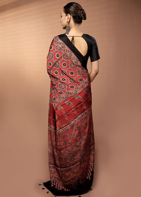 Red Printed Pure Silk Saree Without Blouse Piece