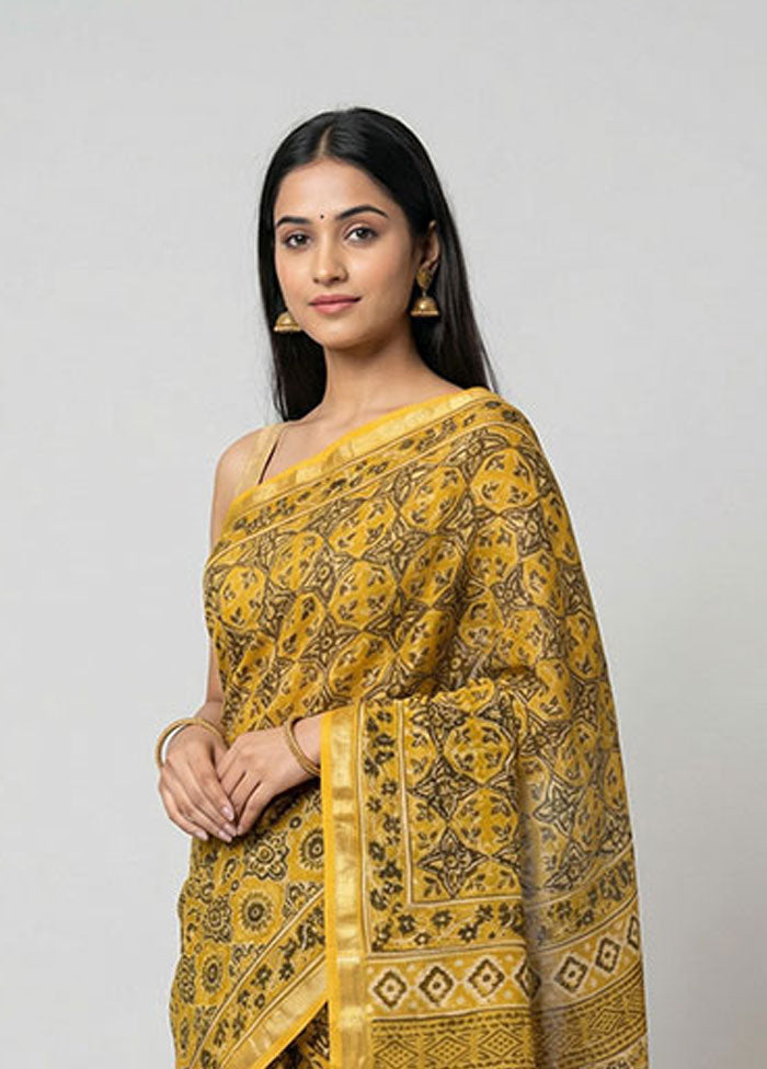 Yellow Chanderi Silk Saree With Blouse Piece
