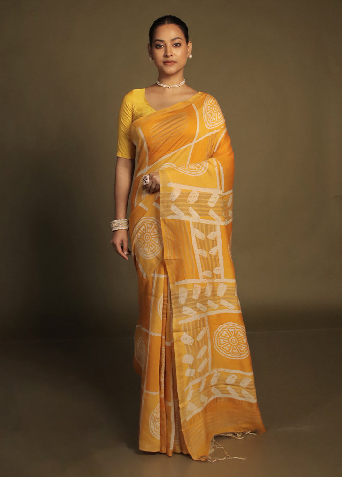 Yellow Chanderi Cotton Saree With Blouse Piece