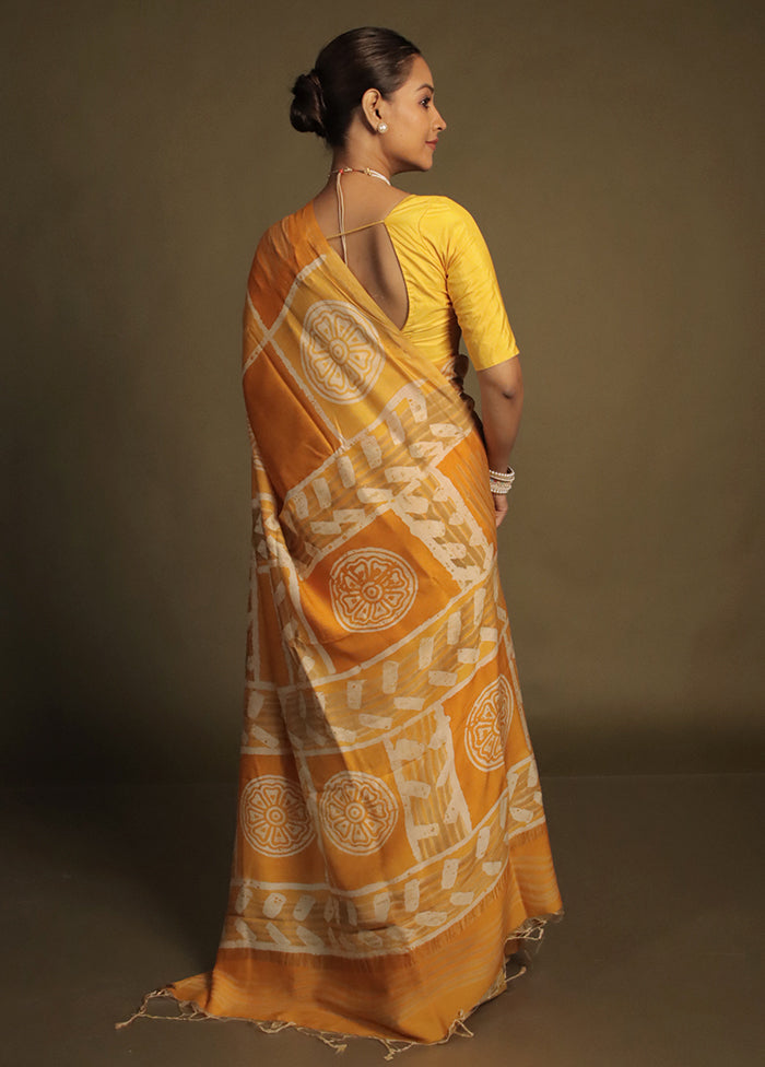 Yellow Chanderi Cotton Saree With Blouse Piece