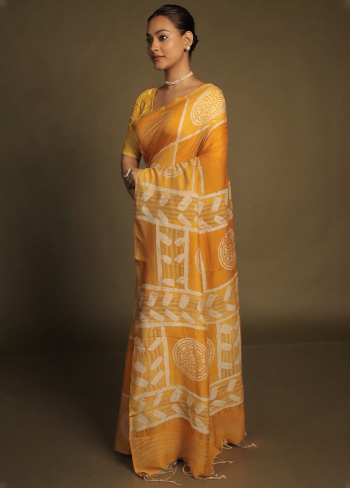 Yellow Chanderi Cotton Saree With Blouse Piece