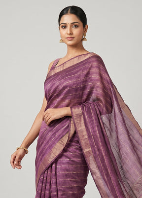 Purple Handloom Tussar Pure Silk Saree With Blouse Piece