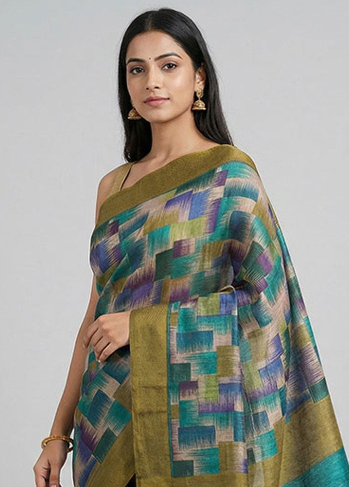 Cream Handloom Tussar Pure Silk Saree With Blouse Piece
