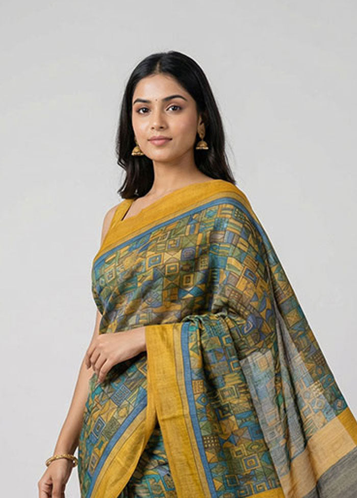Cream Handloom Tussar Pure Silk Saree With Blouse Piece