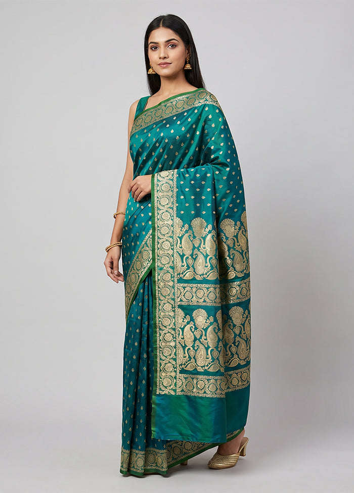 Green Handloom Banarasi Pure Silk Saree With Blouse Piece